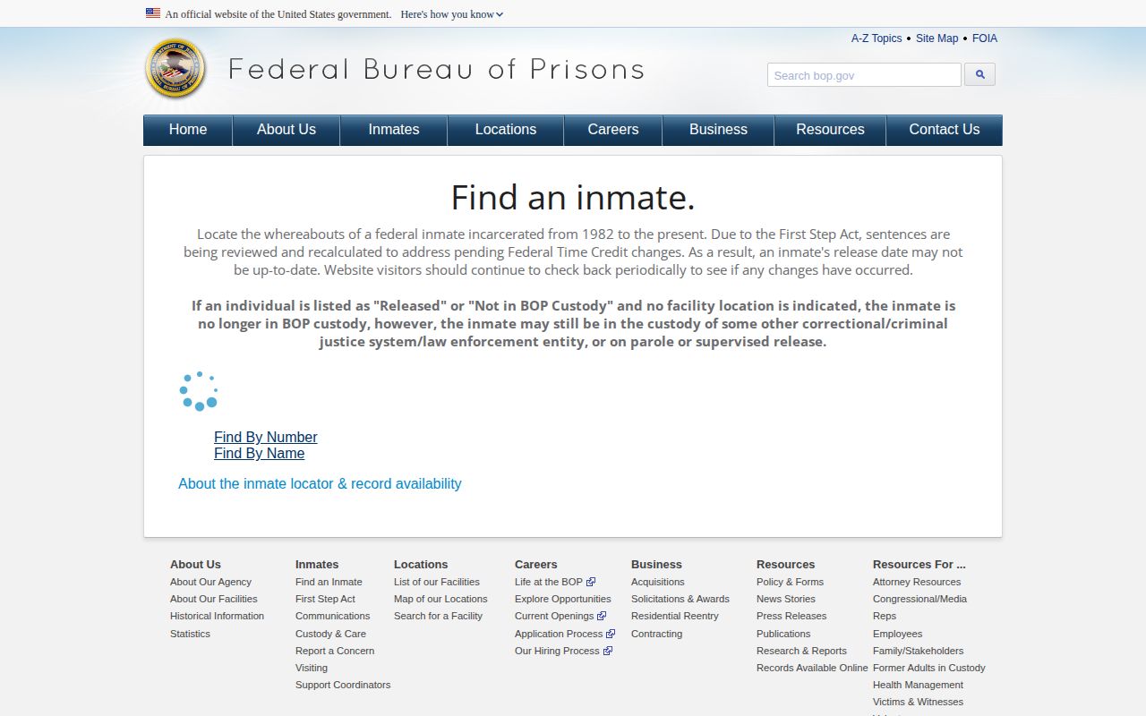 Love County federal released inmate search using the BOP locator