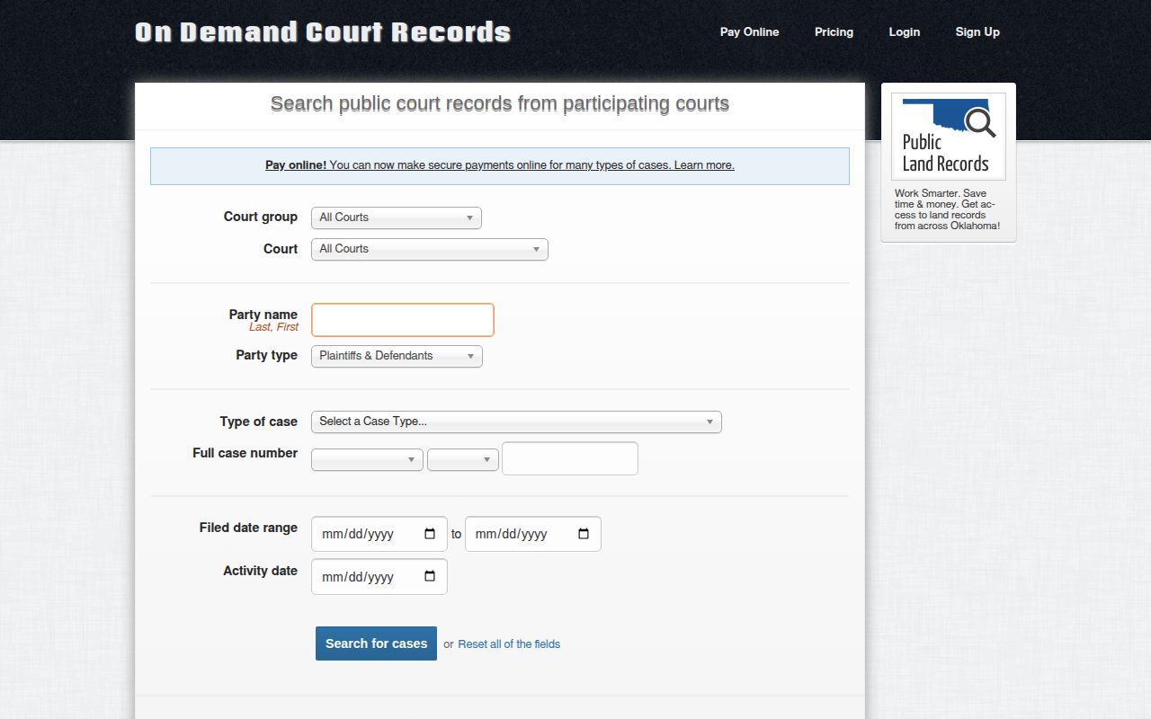 Love County release record search through the ODCR court portal