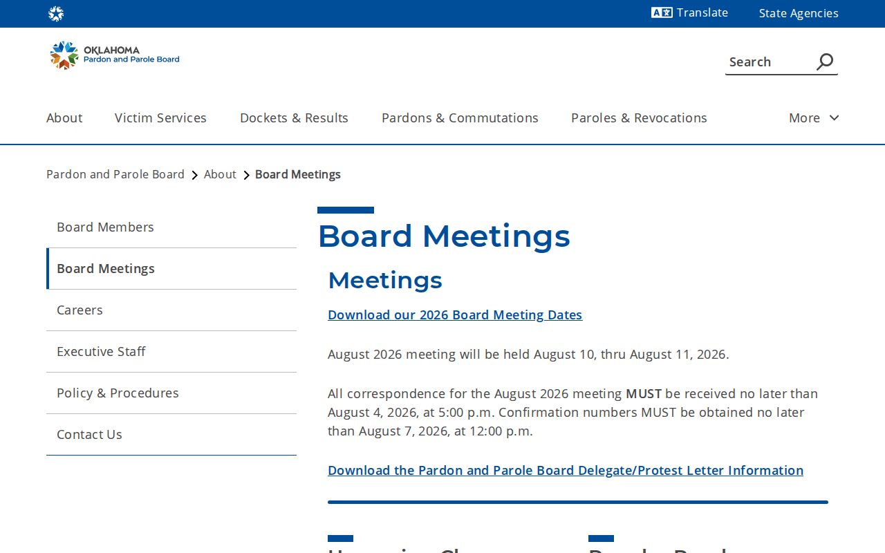 Love County parole and probation records on the Oklahoma Pardon and Parole Board meeting page